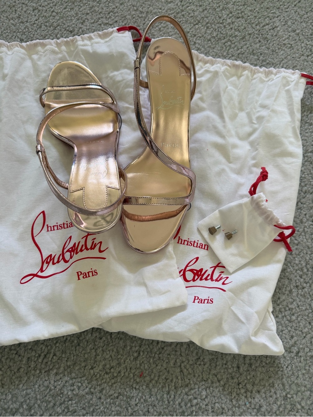 Christian Louboutin Rose Gold Strappy Open-Toe Sandals
